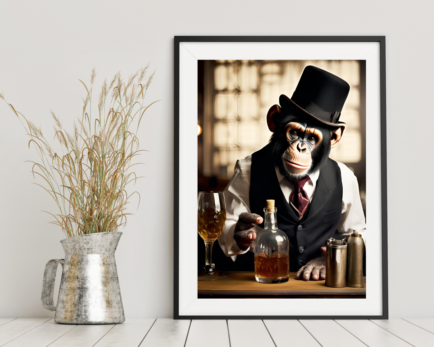 'Monkey Bartender' - Art Print - Unframed.