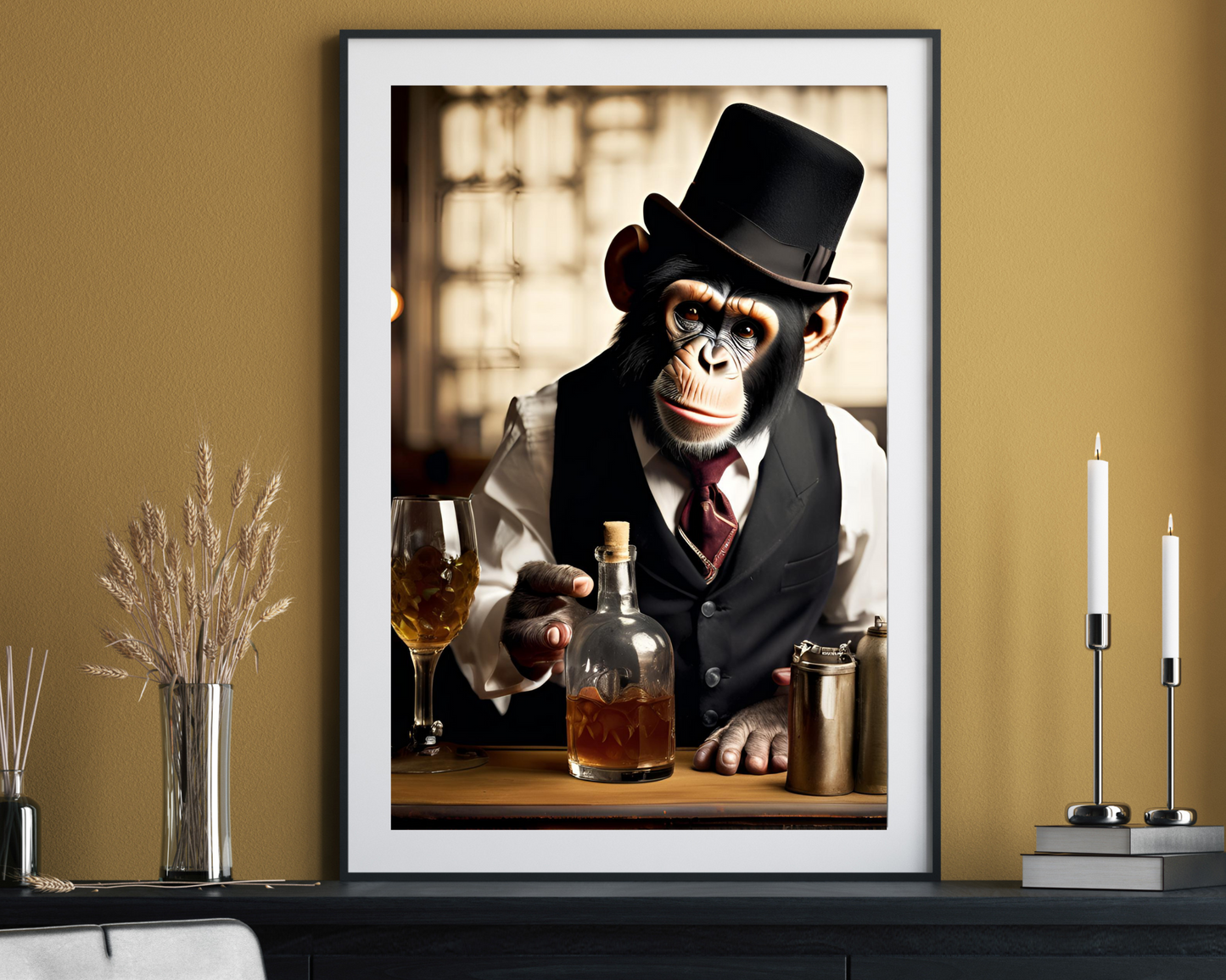 'Monkey Bartender' - Art Print - Unframed.