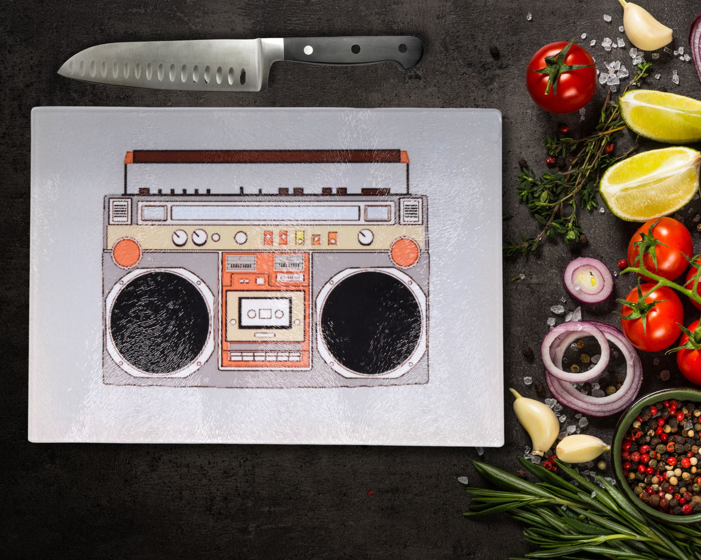 Retro Boombox Glass Chopping Board
