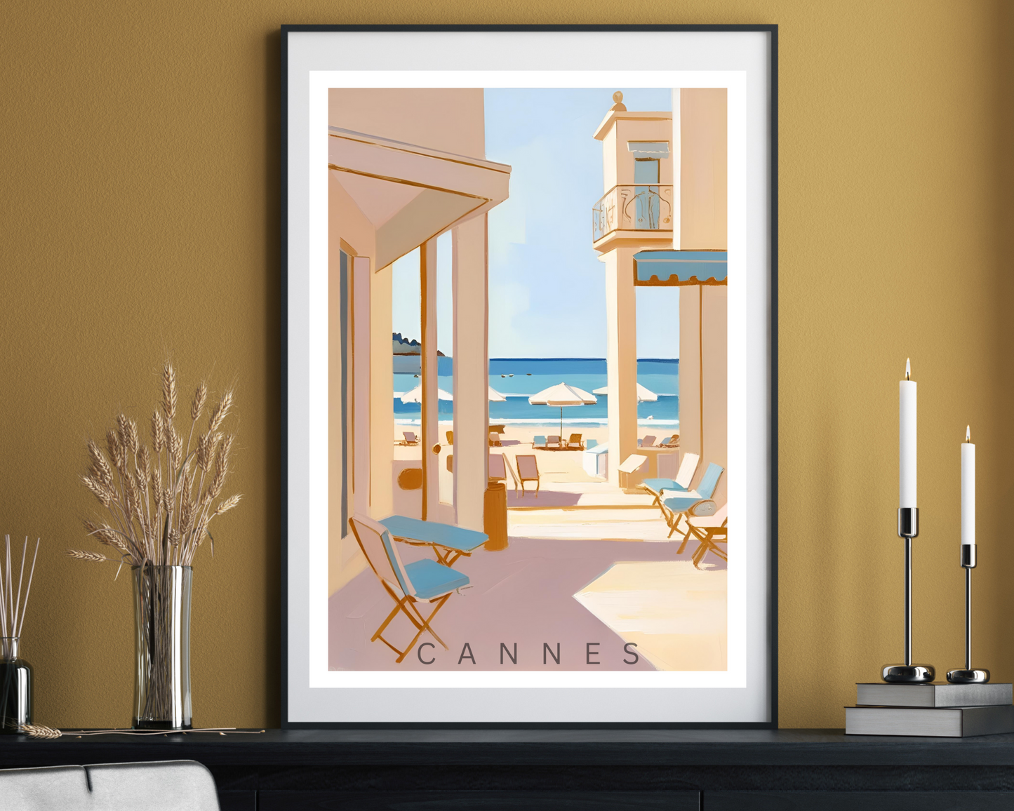 'Cannes' - Vintage Travel Art Print - Unframed.