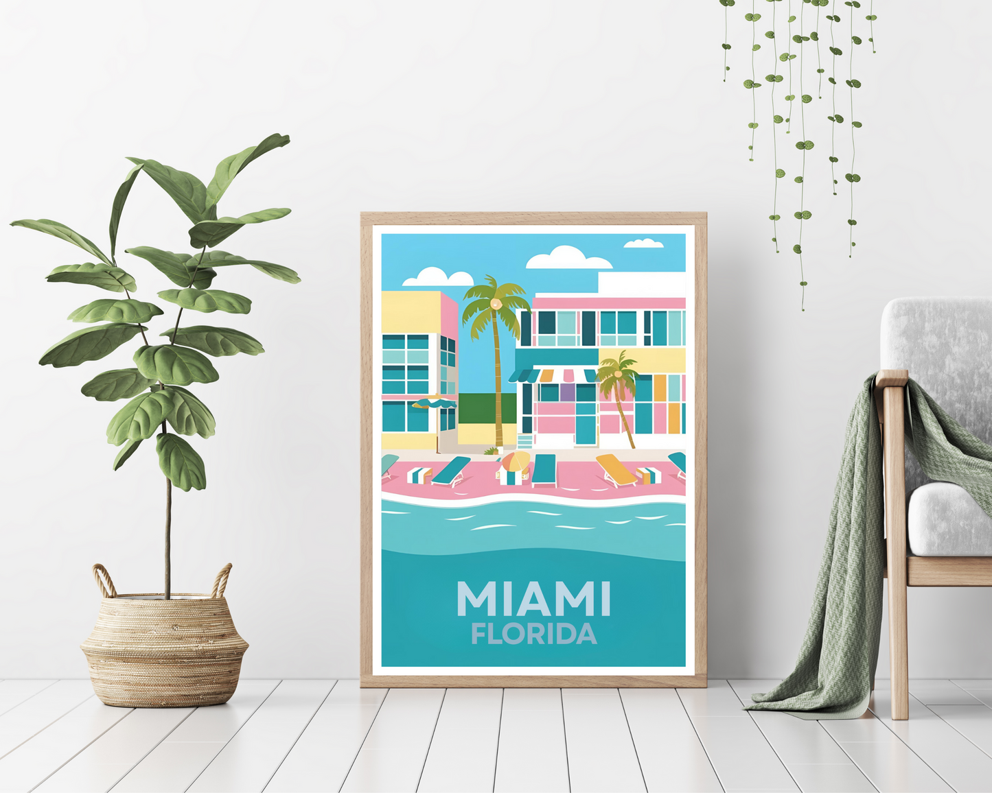 'Miami' - Vintage Travel Art Print - Unframed.