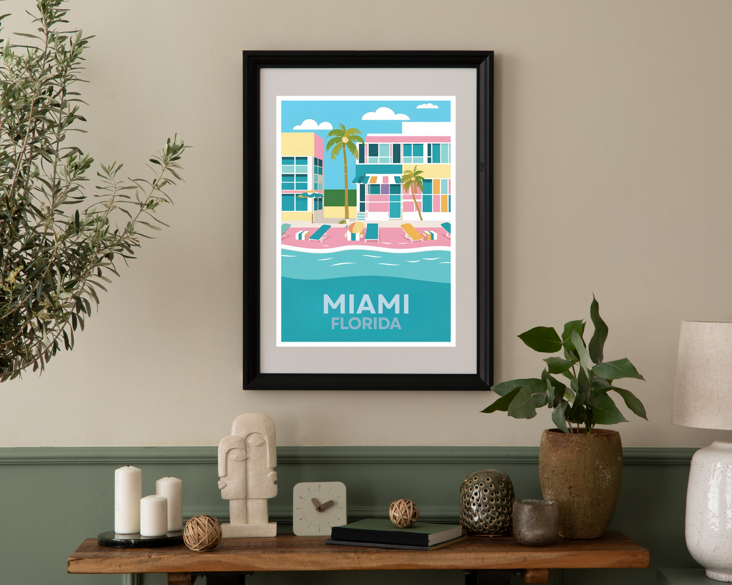 'Miami' - Vintage Travel Art Print - Unframed.