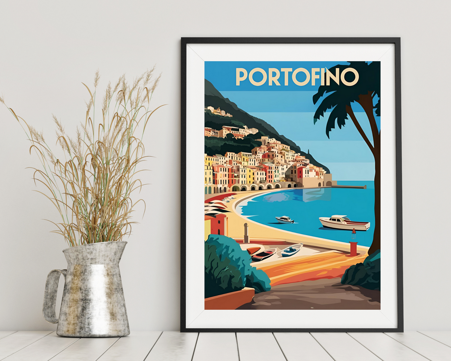 'Portofino' - Vintage Travel Art Print - Unframed.