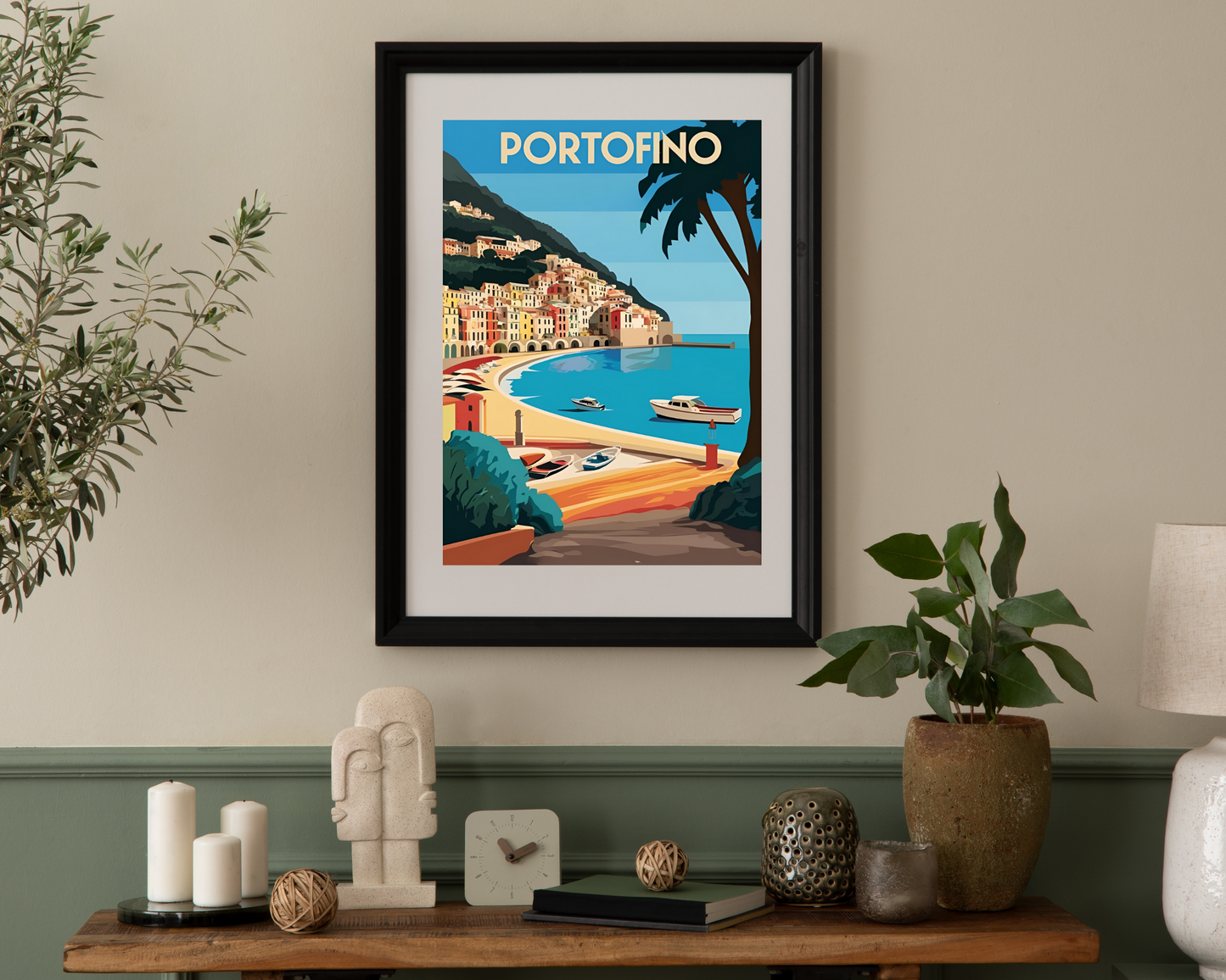 'Portofino' - Vintage Travel Art Print - Unframed.