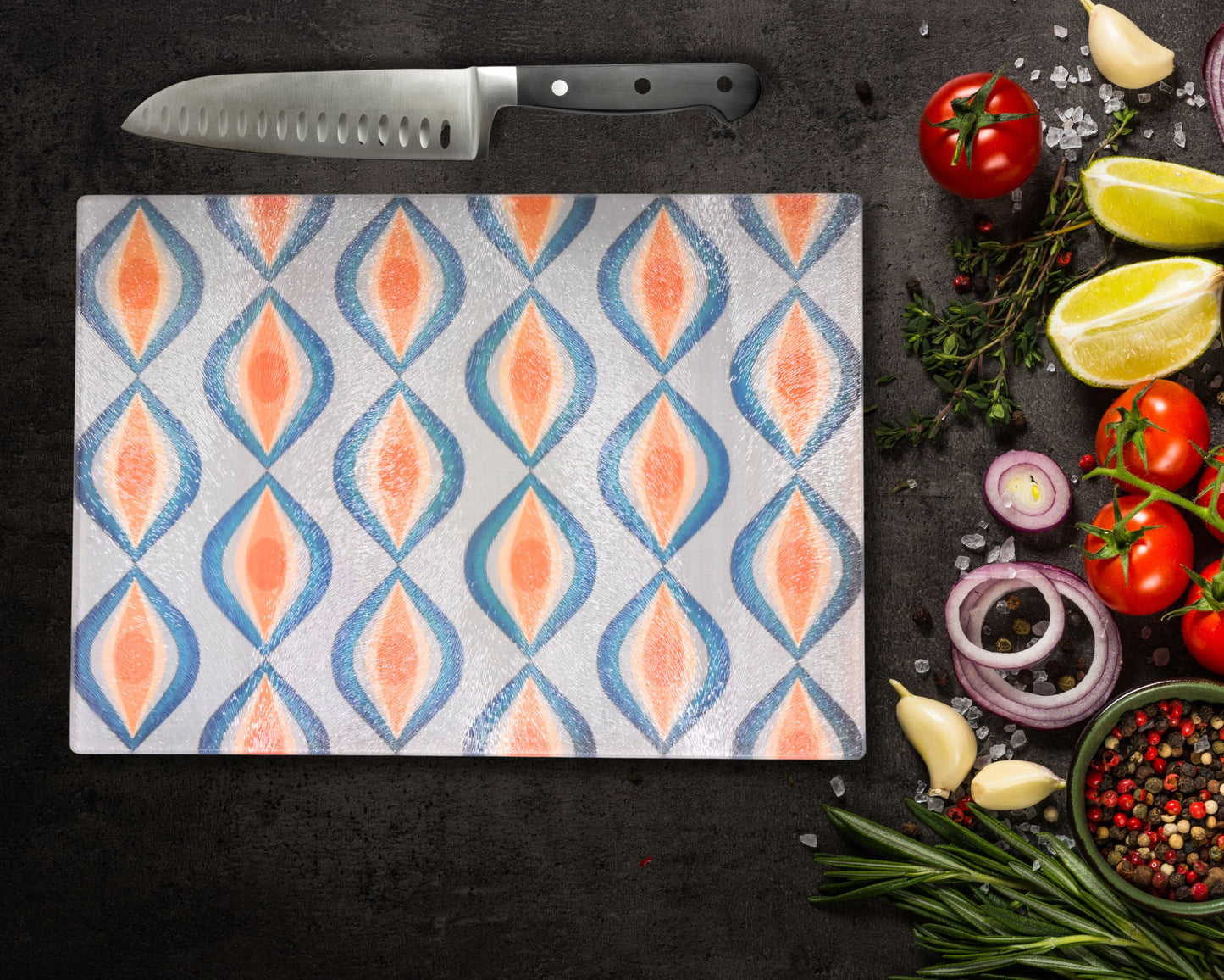 Retro Pattern Glass Chopping Board