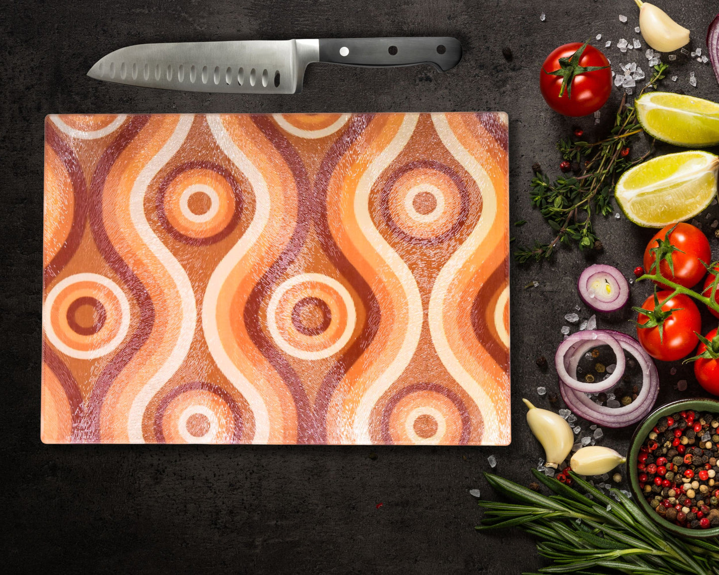 Retro Pattern Glass Chopping Board