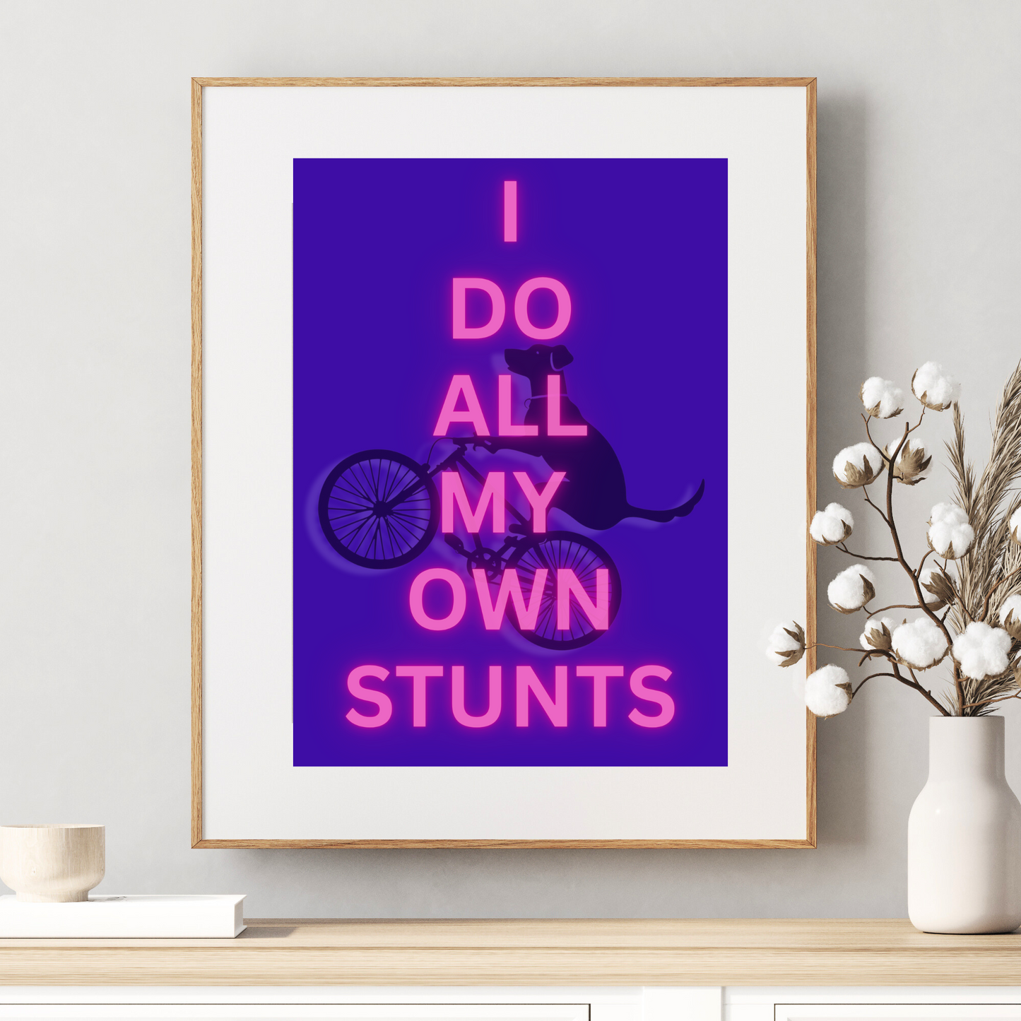 'I Do All My Own Stunts' - Art Print - Unframed. (Blue)