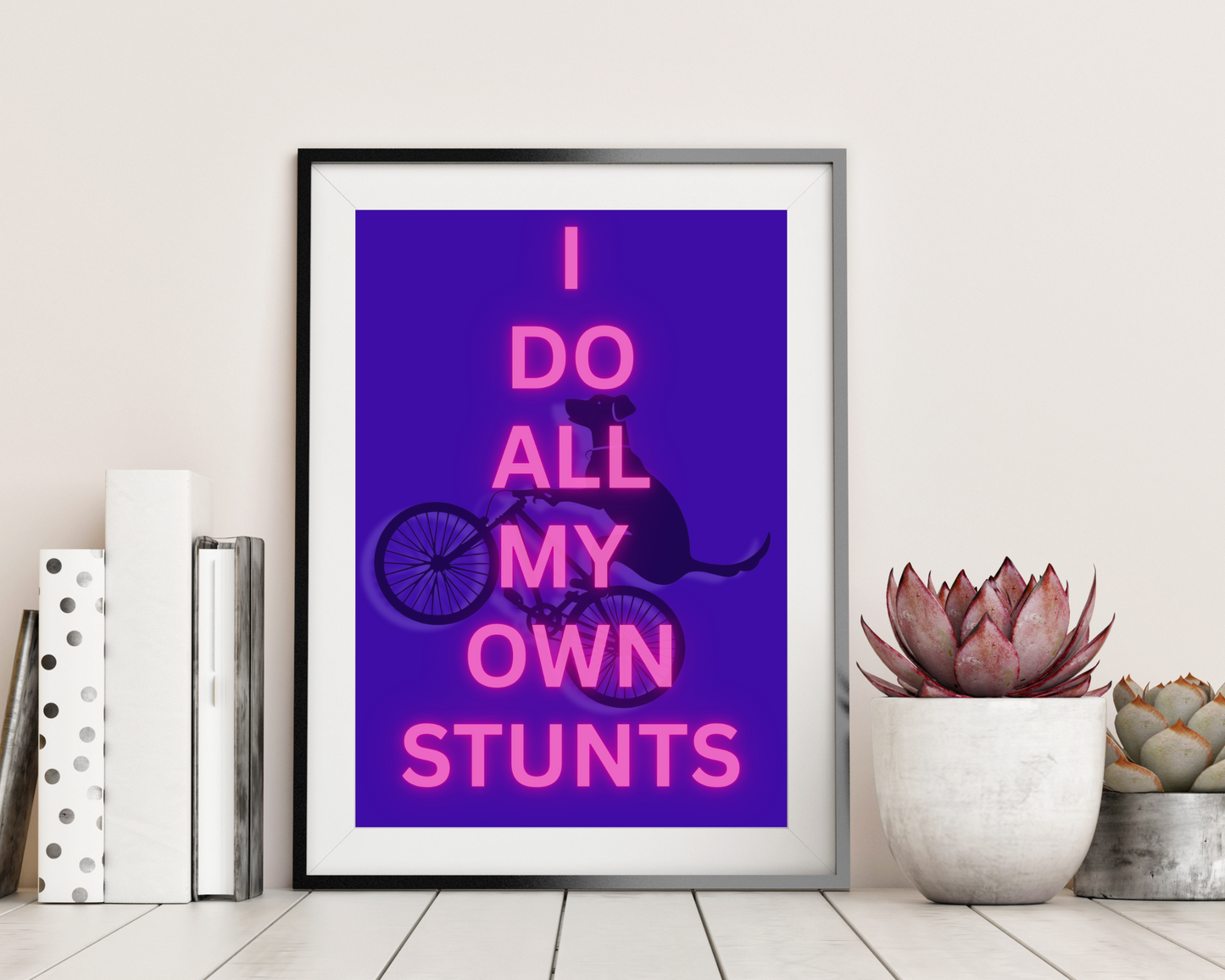 'I Do All My Own Stunts' - Art Print - Unframed. (Blue)