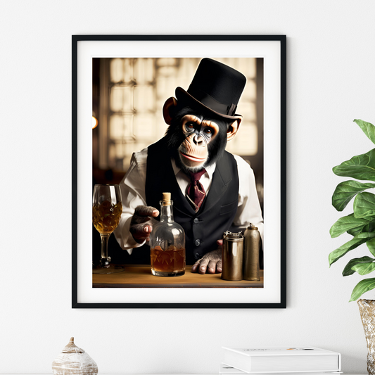 'Monkey Bartender' - Art Print - Unframed.