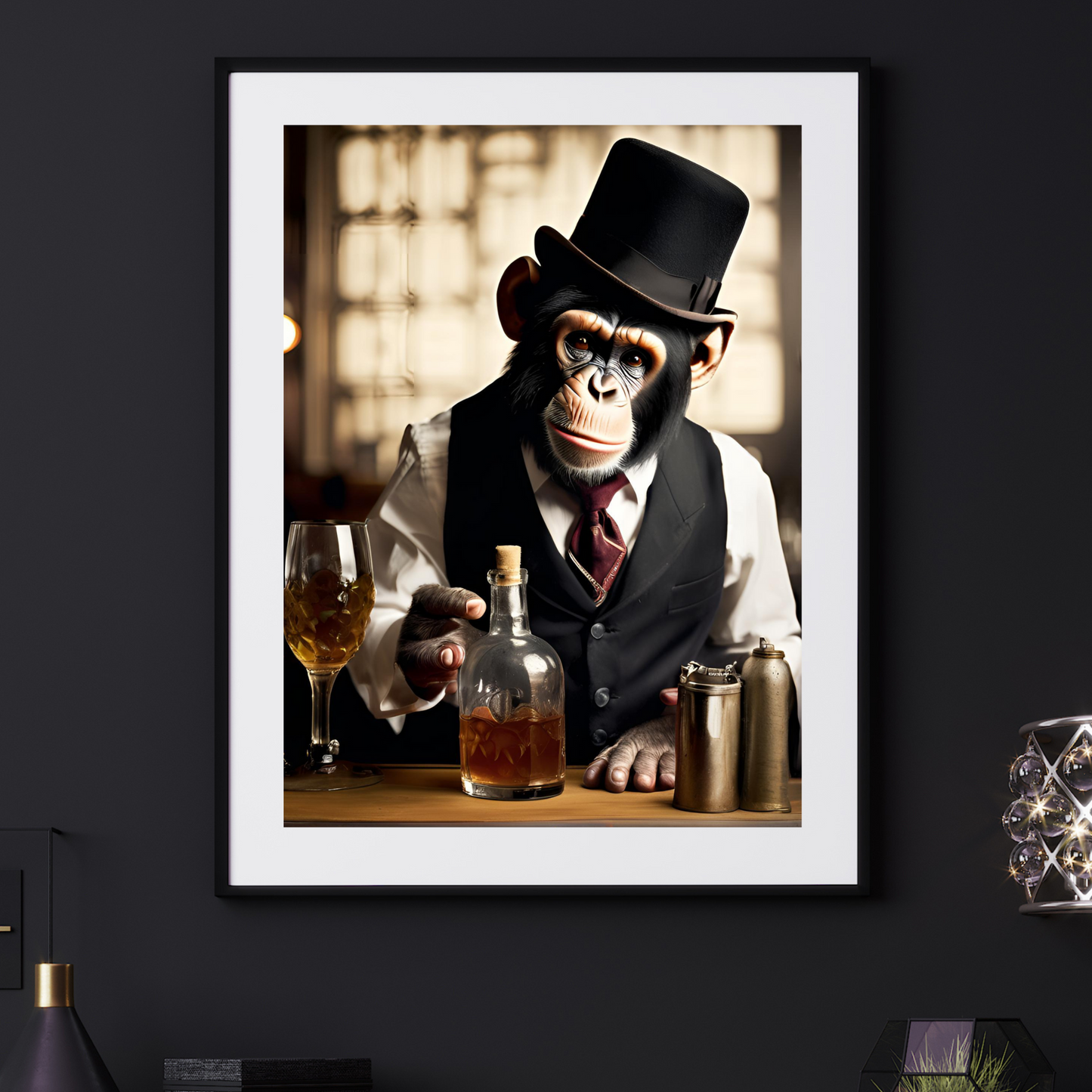 'Monkey Bartender' - Art Print - Unframed.