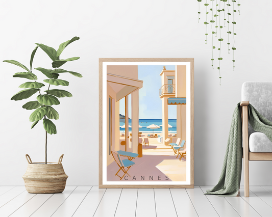 'Cannes' - Vintage Travel Art Print - Unframed.