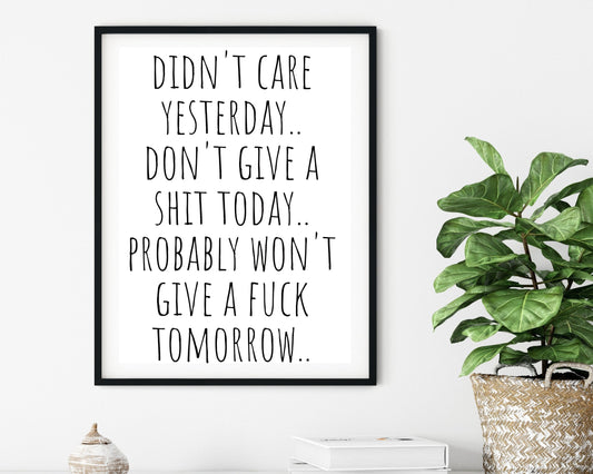 'Don't Care'  - Black & White Art Print - Unframed.