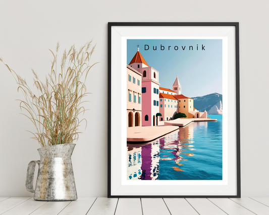 'Dubrovnik' - Vintage Travel Art Print - Unframed.