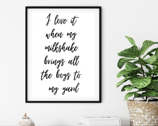'I Love Milkshake'  - Black & White Art Print - Unframed.