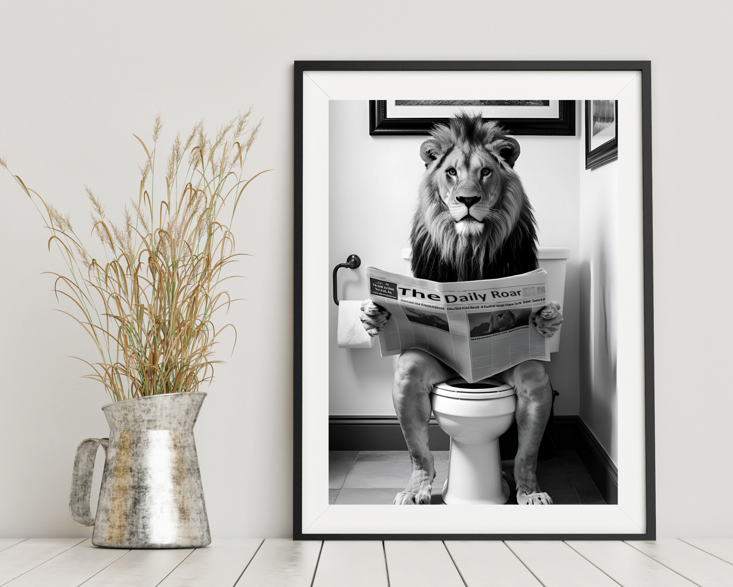 'Lion On The Toilet' - Art Print - Unframed.