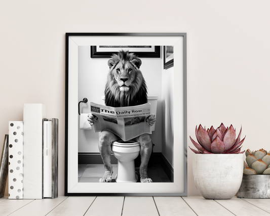 'Lion On The Toilet' - Art Print - Unframed.