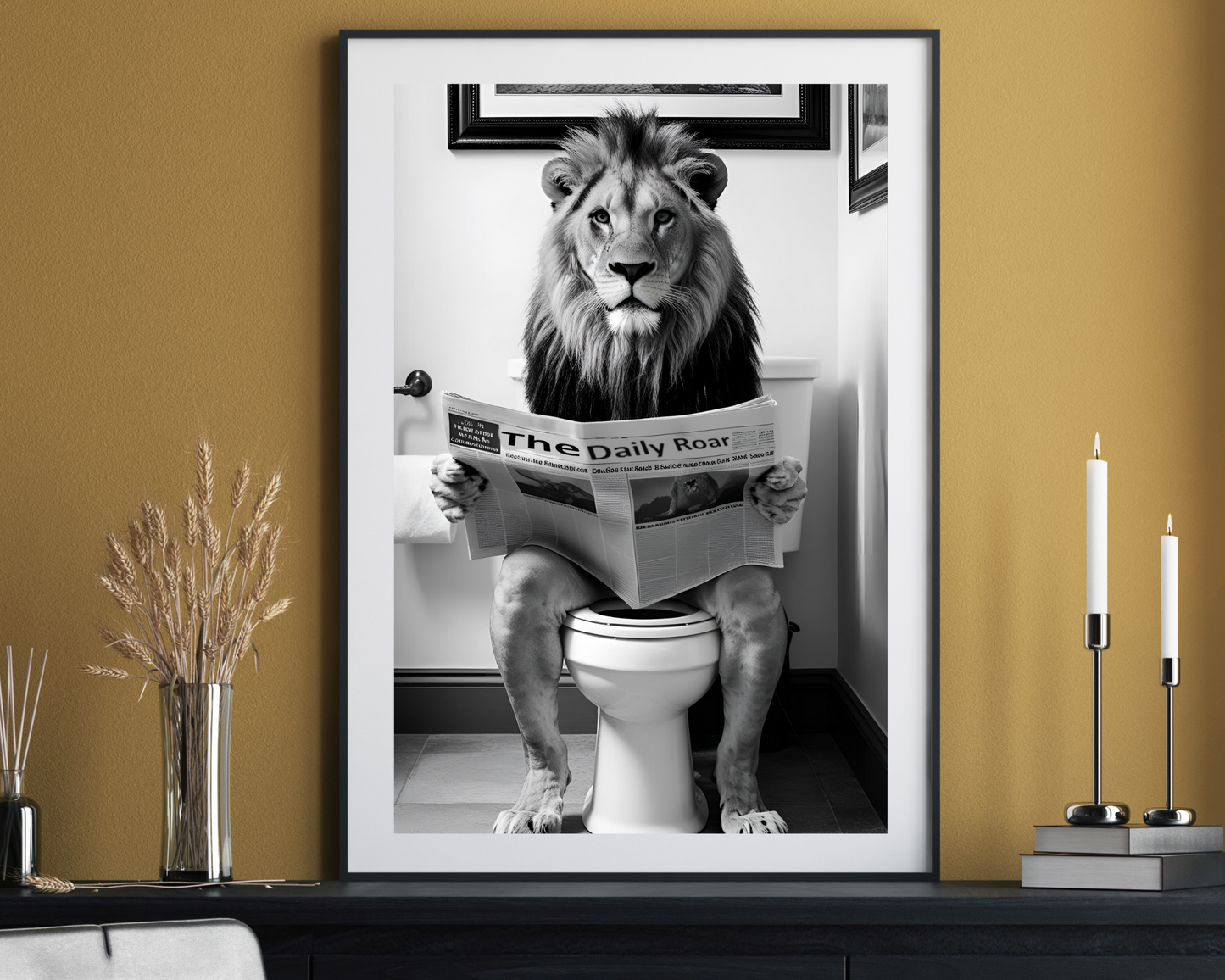 'Lion On The Toilet' - Art Print - Unframed.