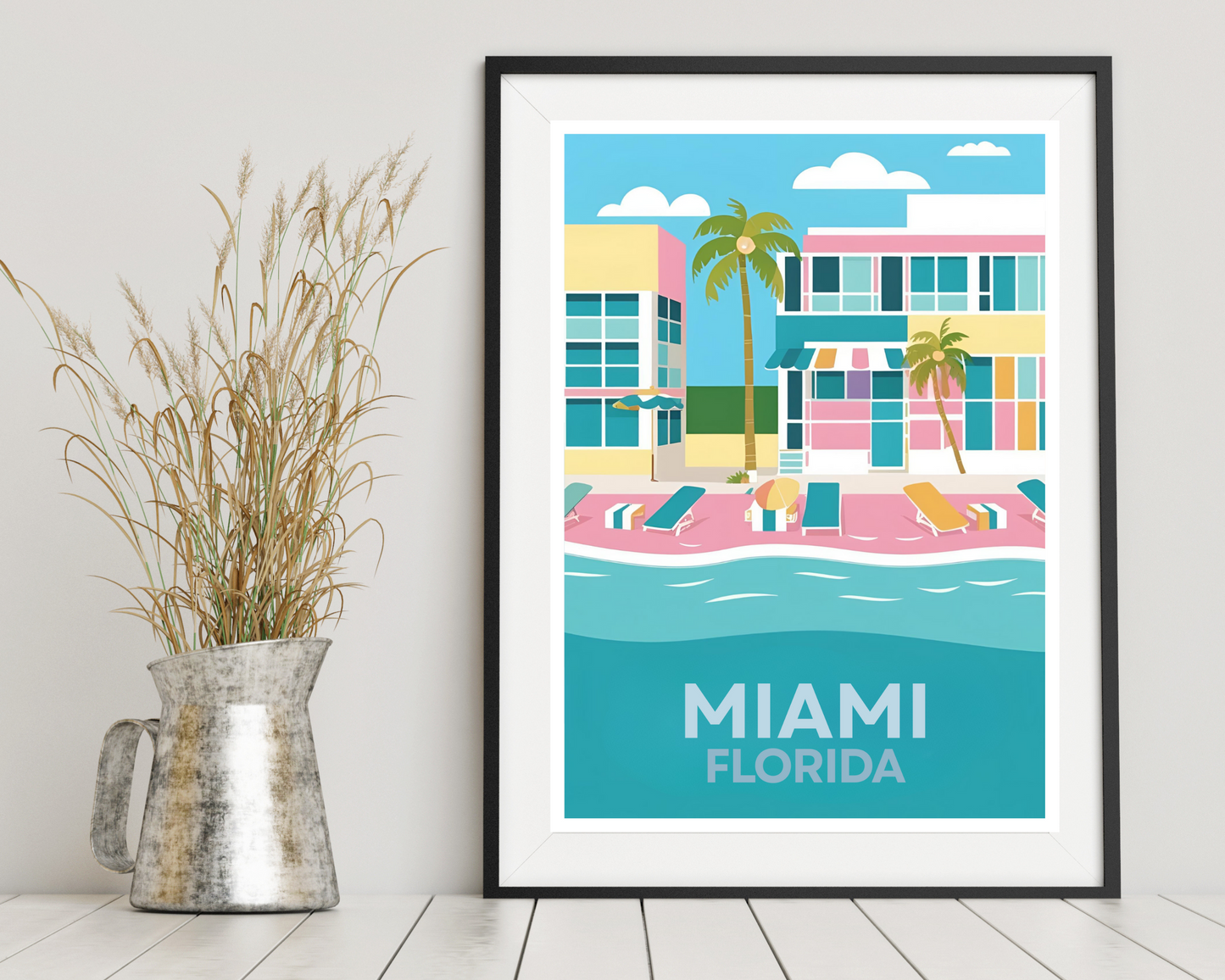 'Miami' - Vintage Travel Art Print - Unframed.