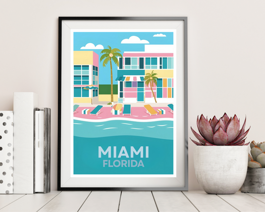 'Miami' - Vintage Travel Art Print - Unframed.