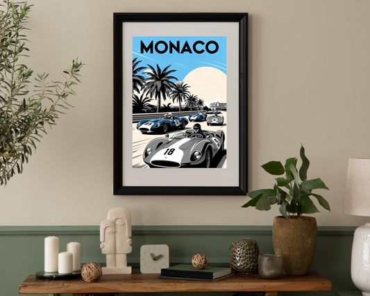 'Monaco F1' - Vintage Travel Art Print - Unframed.