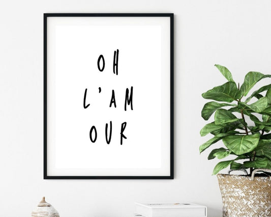 'Oh Lamour'  - Black & White Art Print - Unframed.