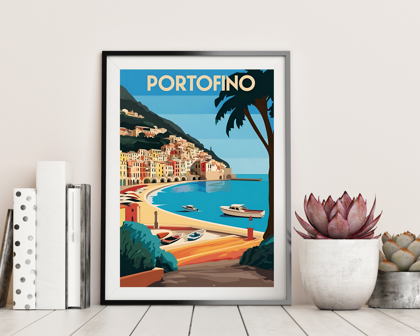 'Portofino' - Vintage Travel Art Print - Unframed.