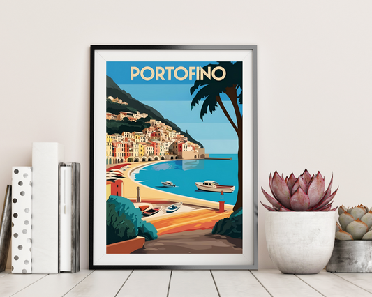 'Portofino' - Vintage Travel Art Print - Unframed.