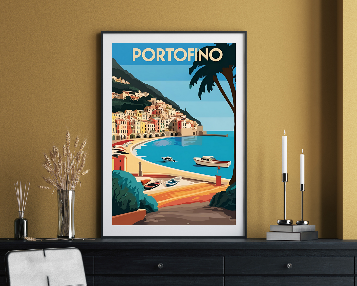 'Portofino' - Vintage Travel Art Print - Unframed.