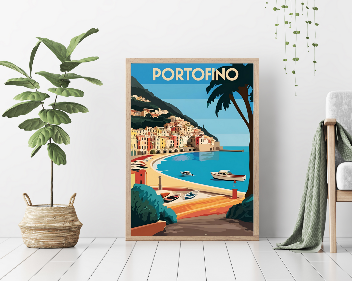 'Portofino' - Vintage Travel Art Print - Unframed.