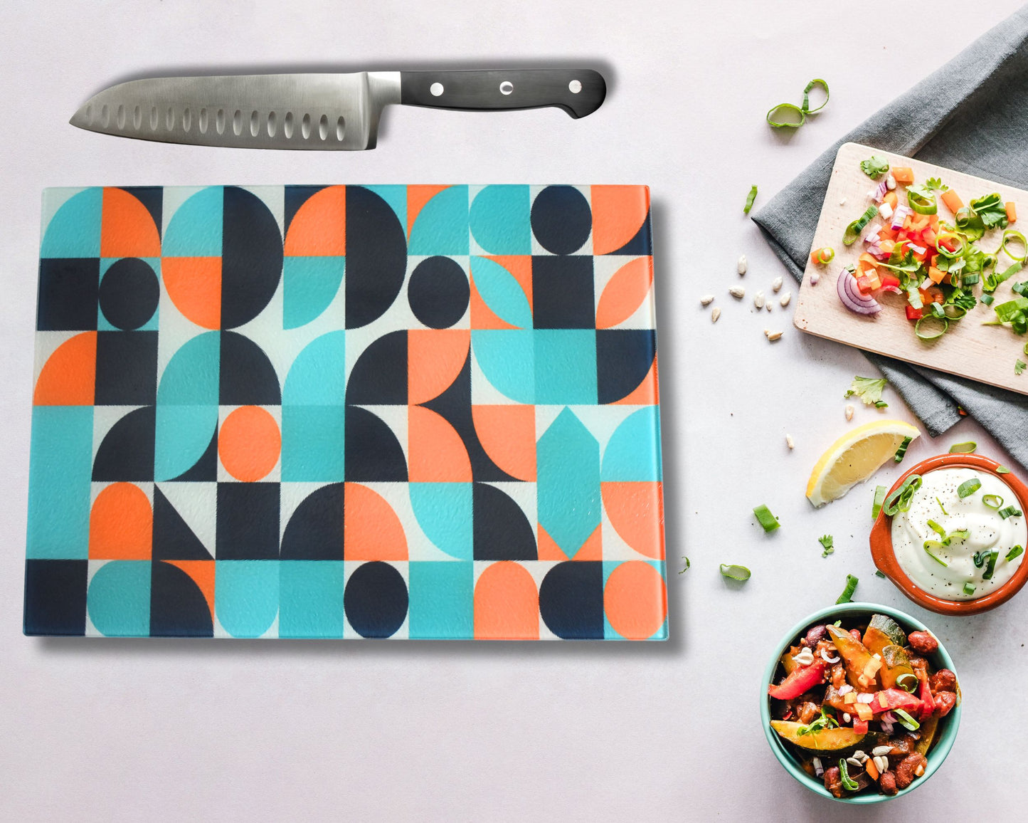 Retro Pattern Glass Chopping Board
