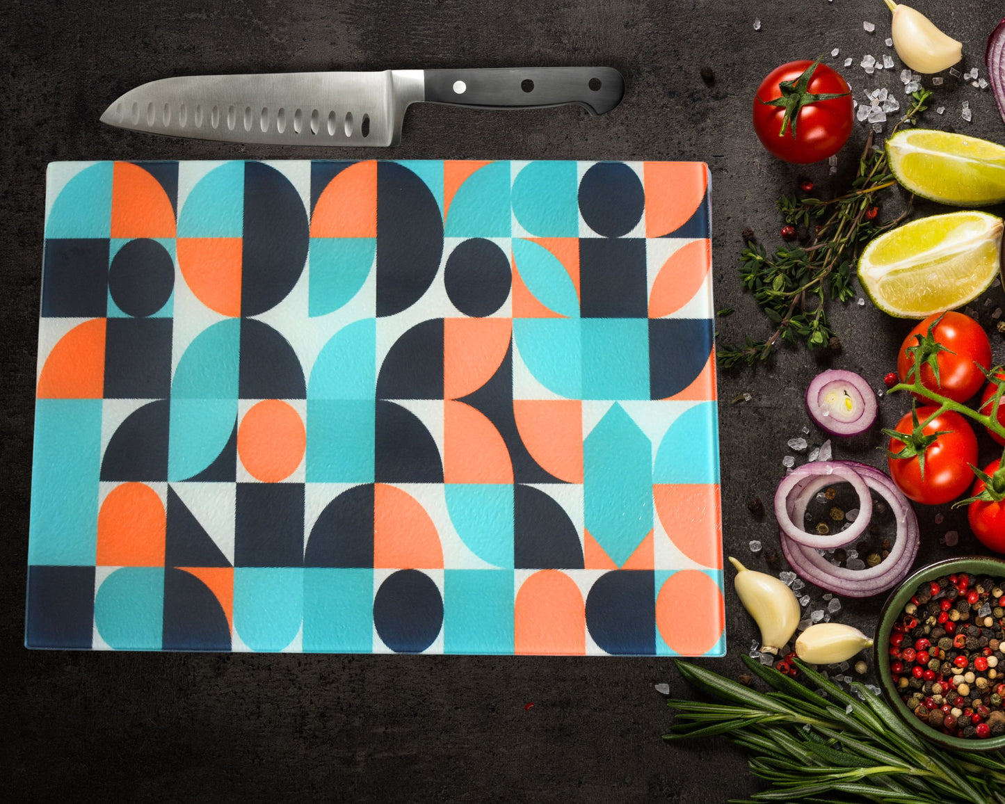 Retro Pattern Glass Chopping Board