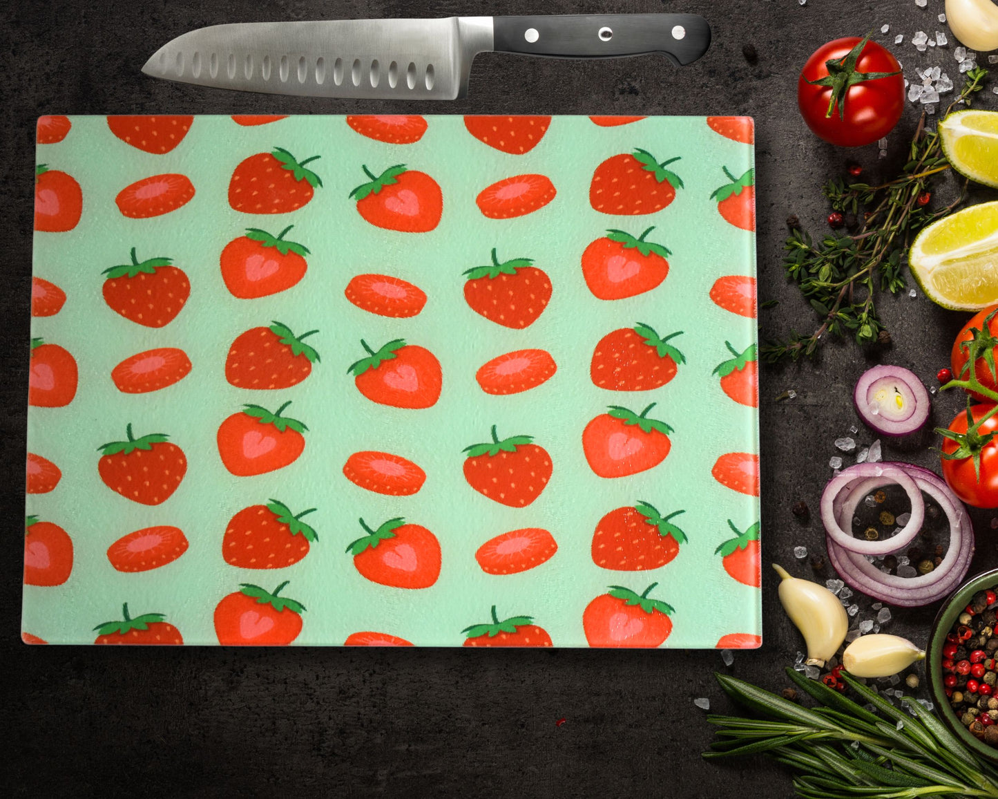 Strawberries Glass Chopping Board