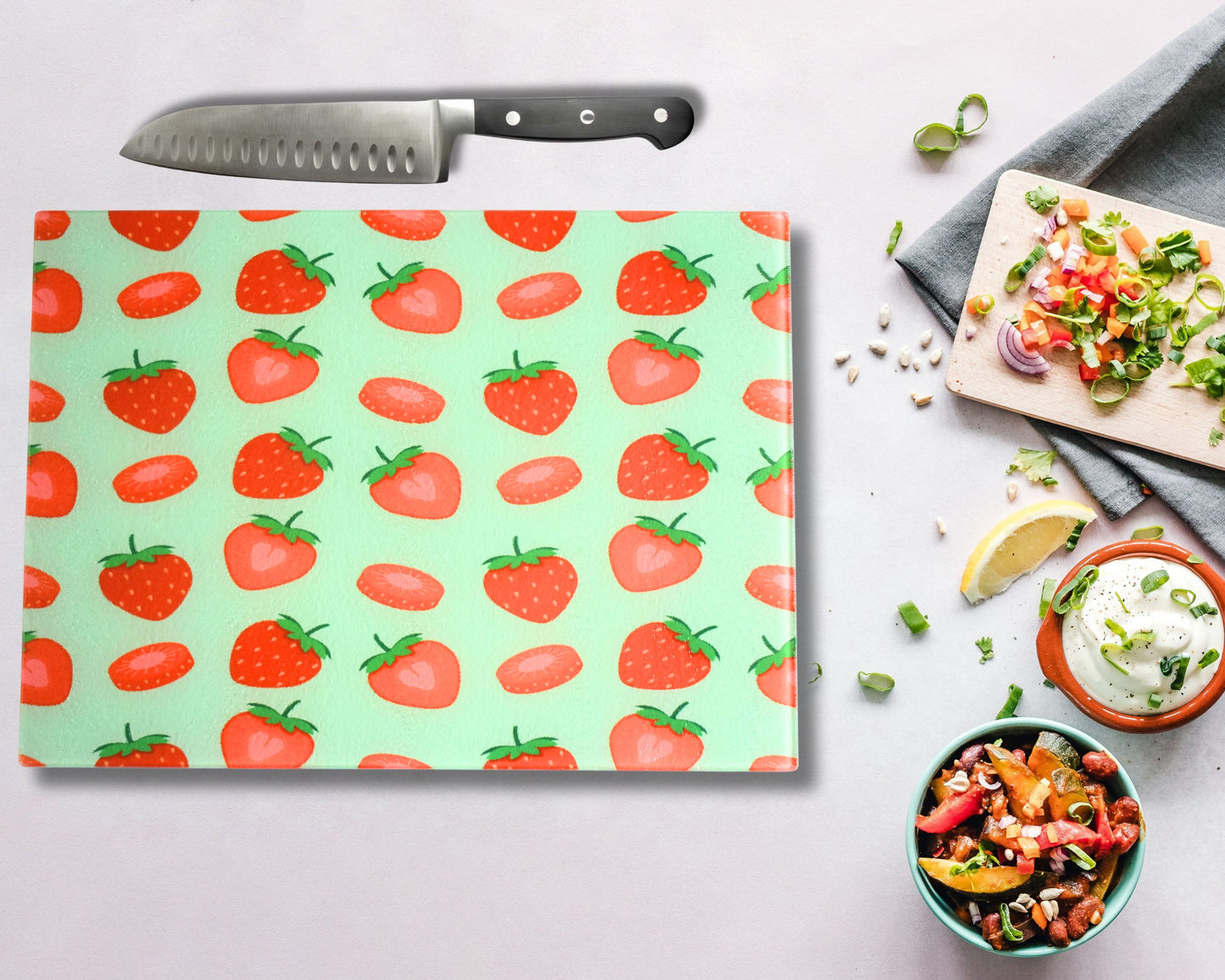 Strawberries Glass Chopping Board