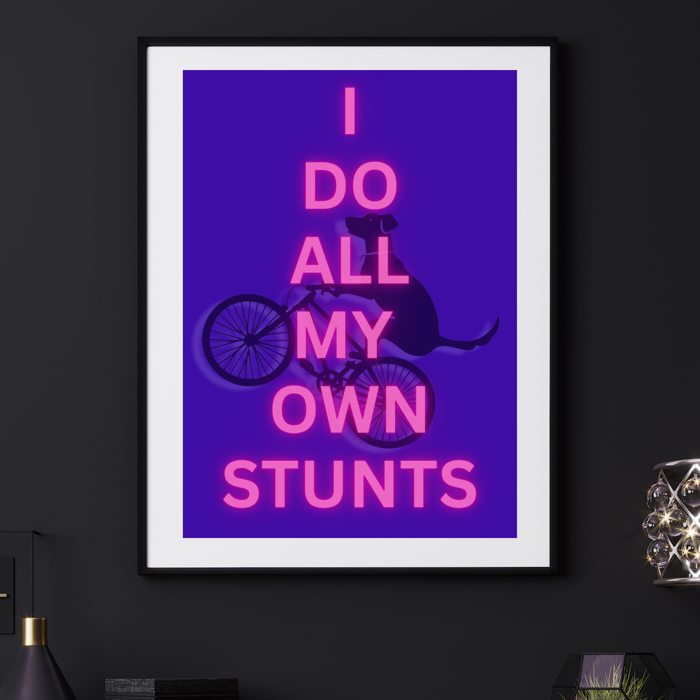 'I Do All My Own Stunts' - Art Print - Unframed. (Blue)