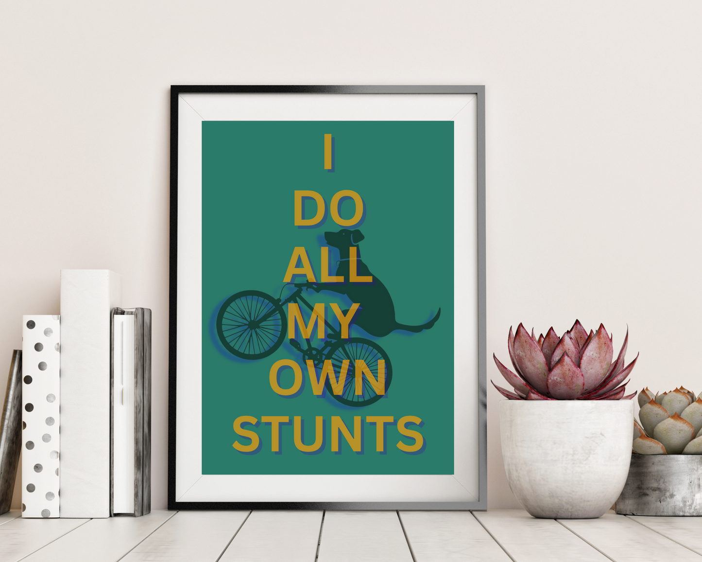 'I Do All My Own Stunts' - Art Print - Unframed. (Green)