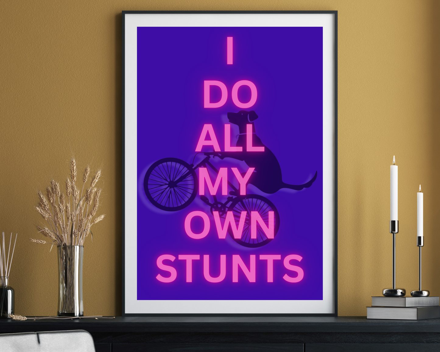 'I Do All My Own Stunts' - Art Print - Unframed. (Blue)