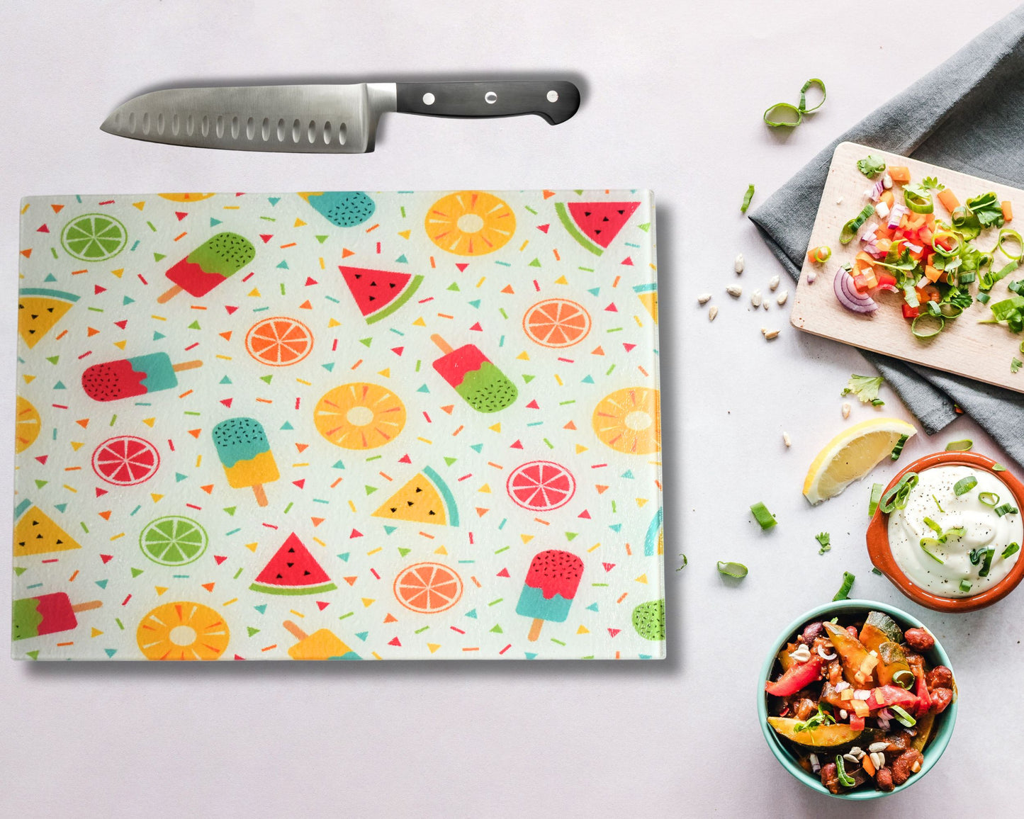 Summer Vibes Glass Chopping Board