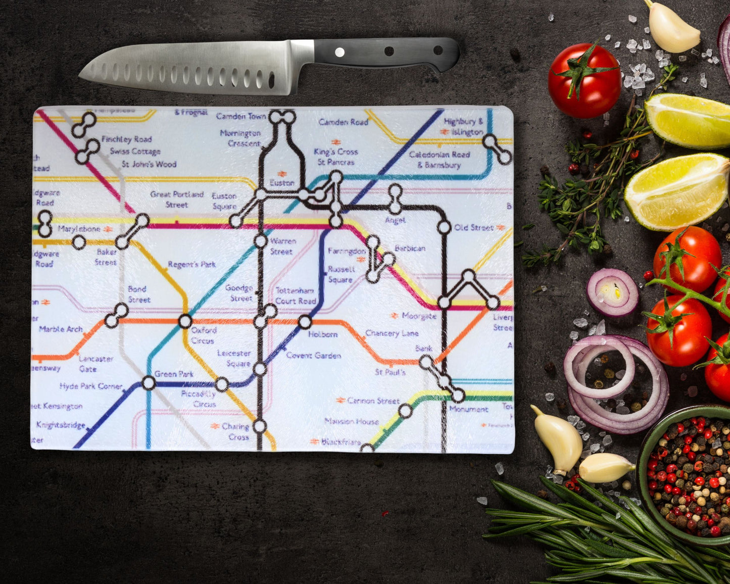 London Tube Map Glass Chopping Board
