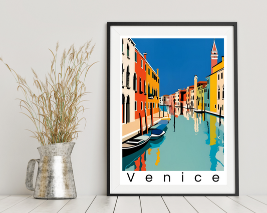 'Canals in Venice' - Vintage Travel Art Print - Unframed.