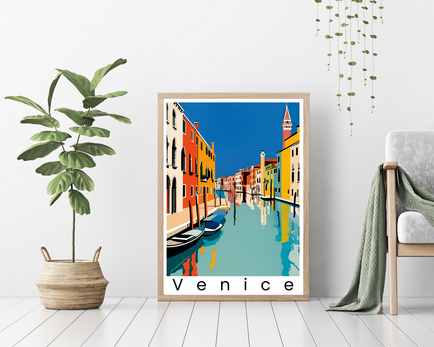 'Canals in Venice' - Vintage Travel Art Print - Unframed.