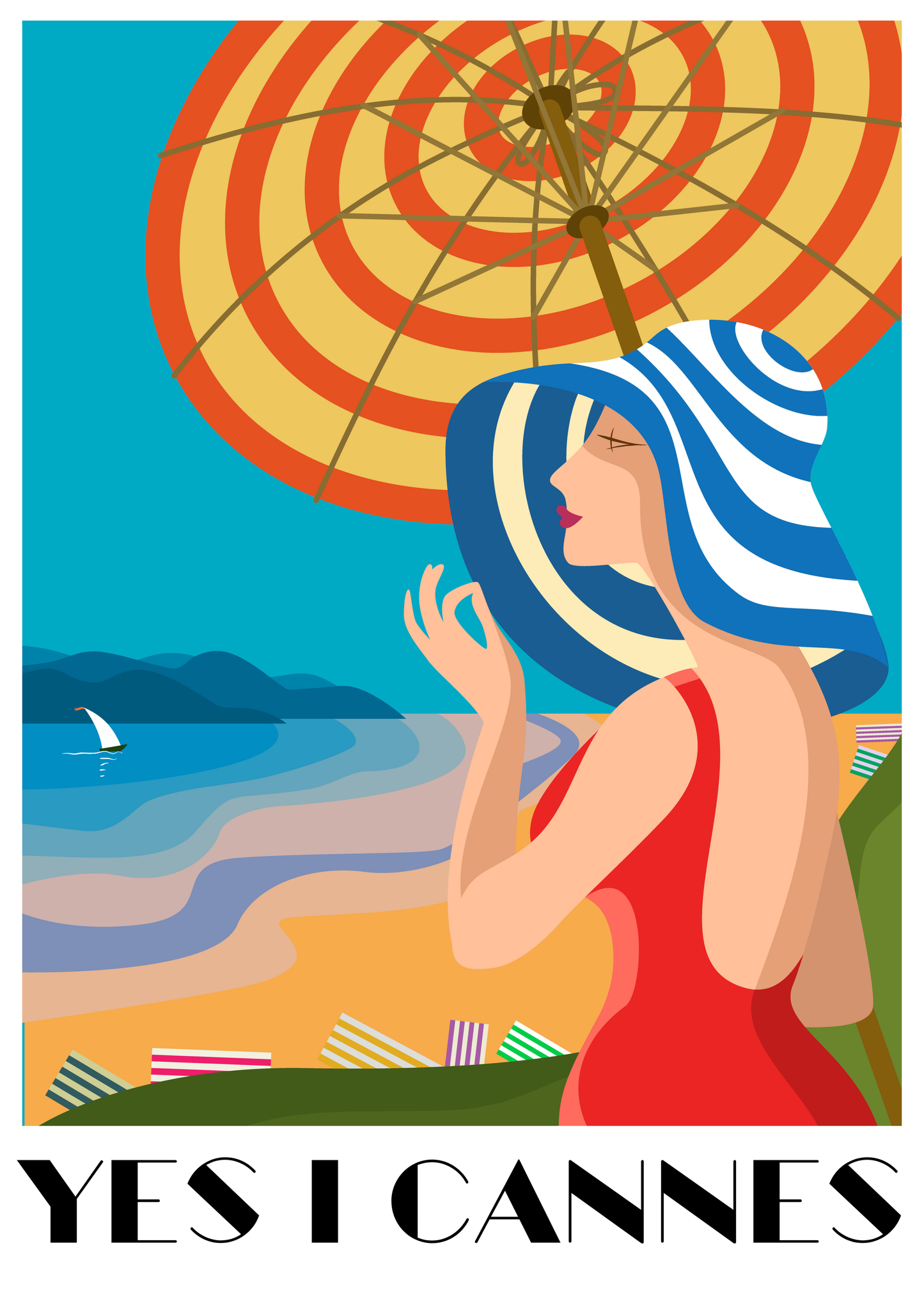 'Yes I Cannes' - Vintage Travel Art Print - Unframed.