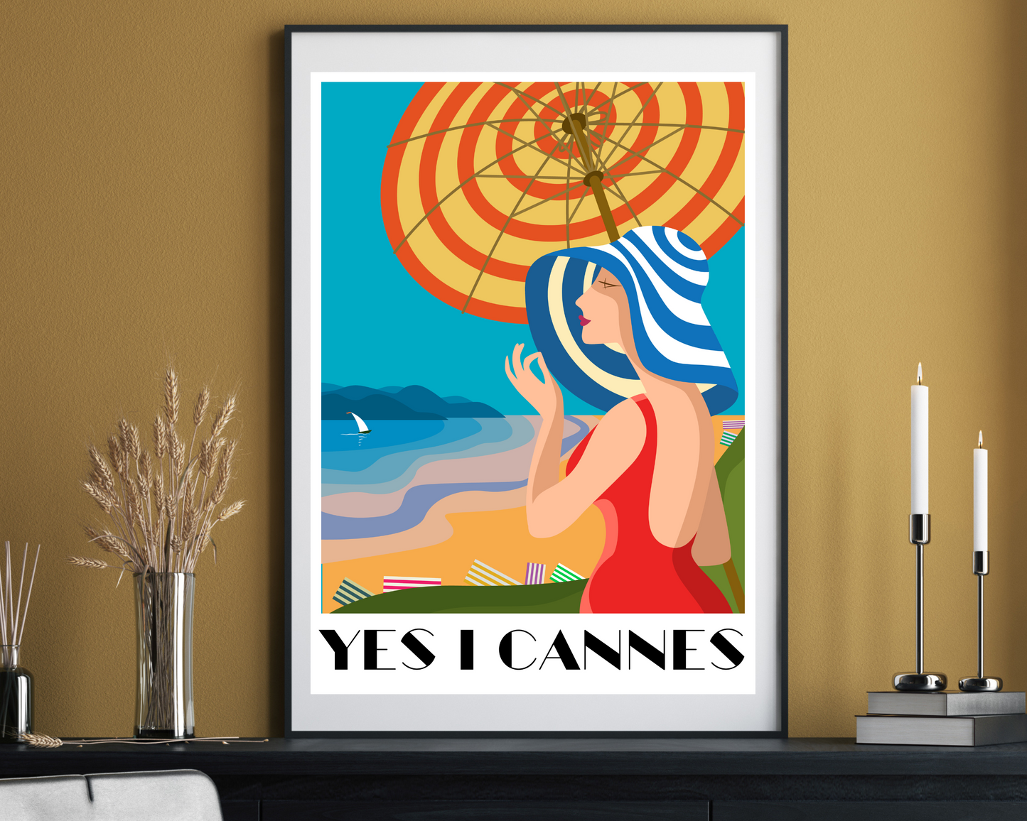 'Yes I Cannes' - Vintage Travel Art Print - Unframed.