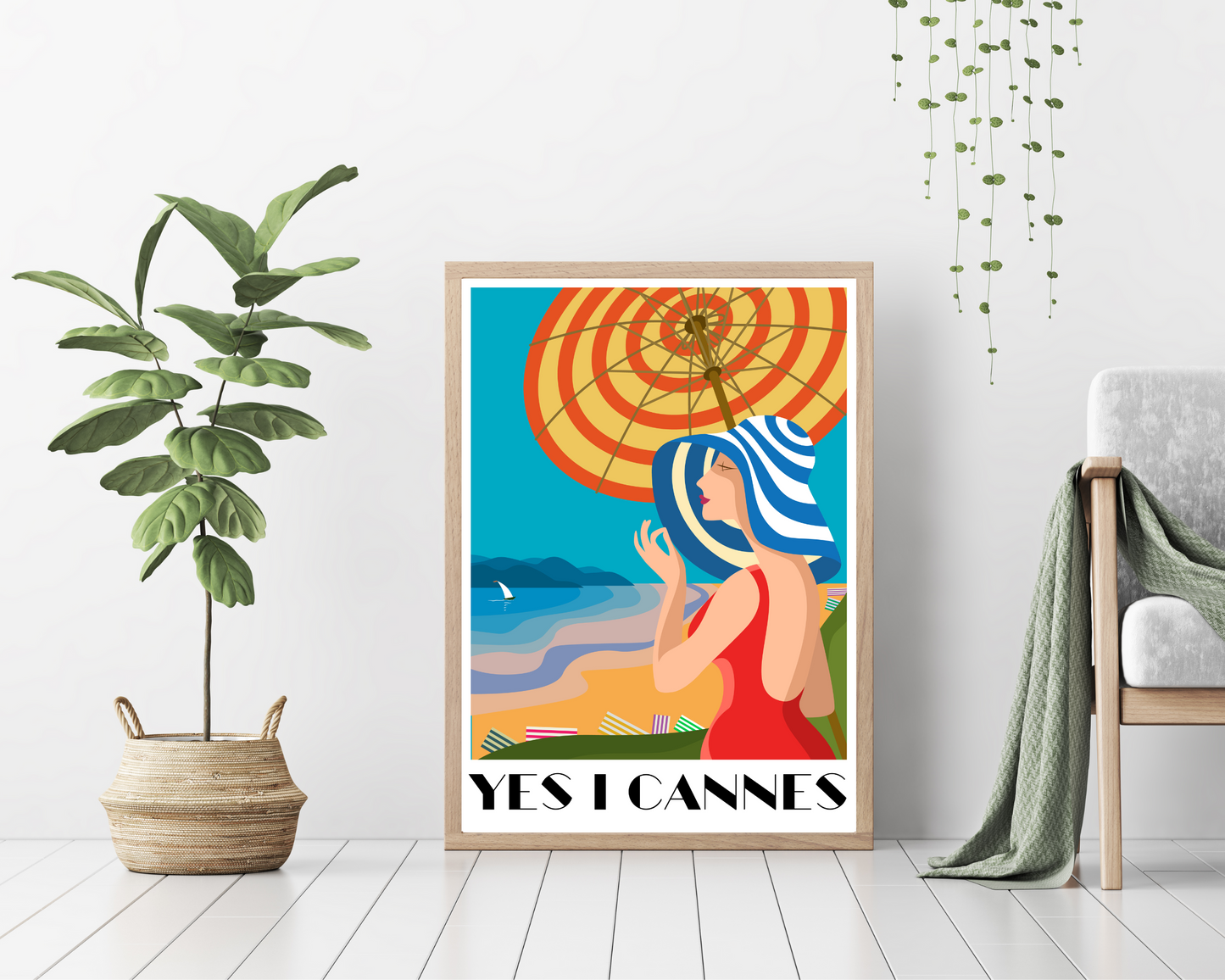 'Yes I Cannes' - Vintage Travel Art Print - Unframed.